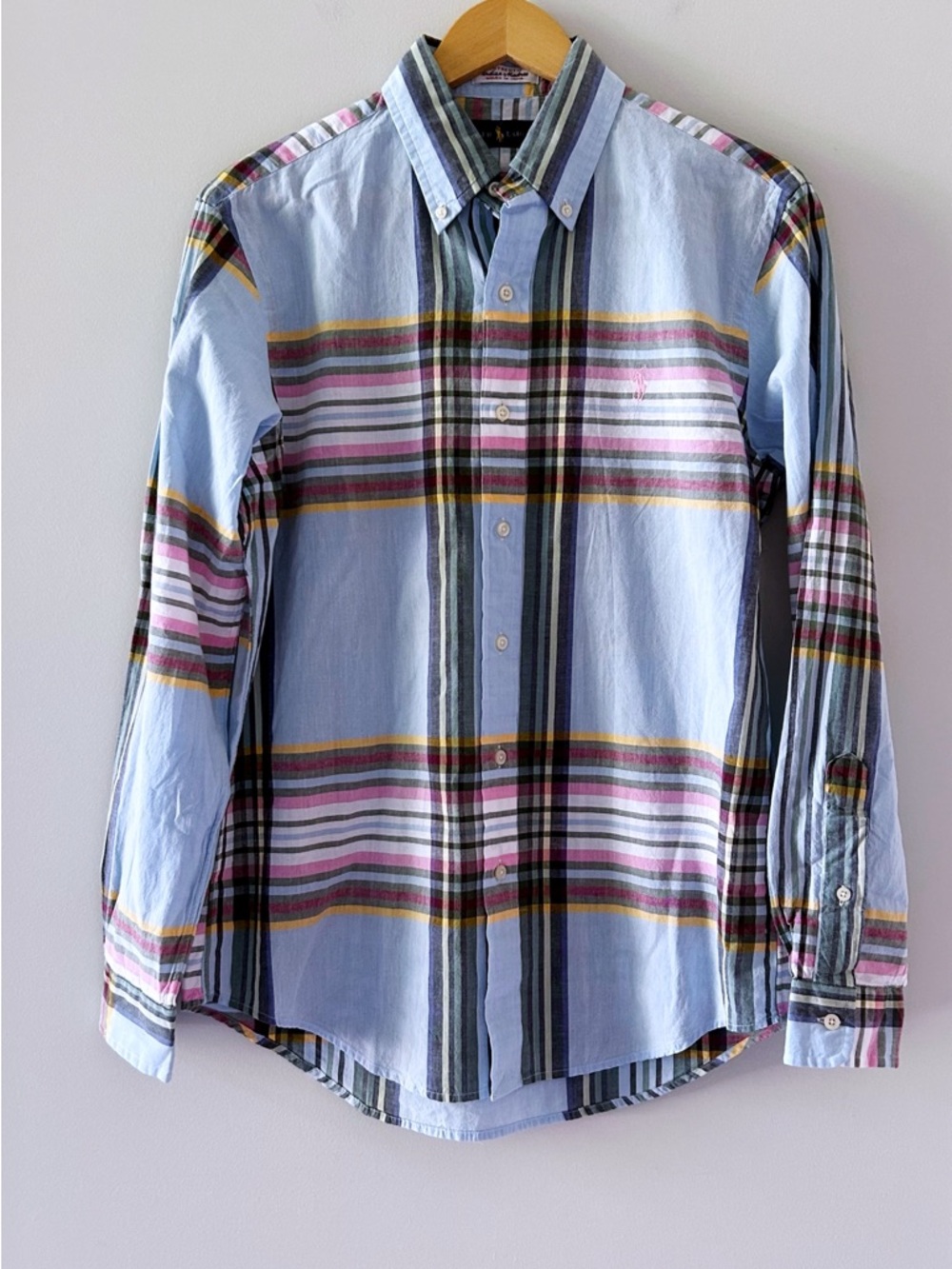 Ralph Lauren Indian Madras Woven in India Plaid Button Up Shirt Mens Small